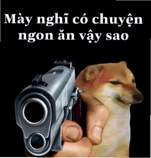 Ảnh chế Cheems cơ bắp cầm súng