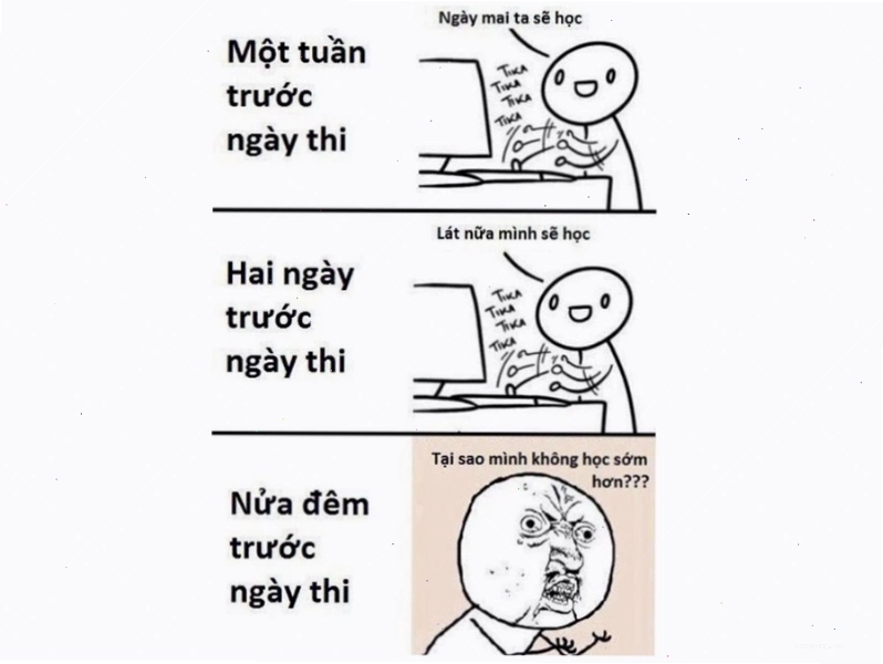 Ảnh meme "Cày deadline" ôn tập trước ngày thi