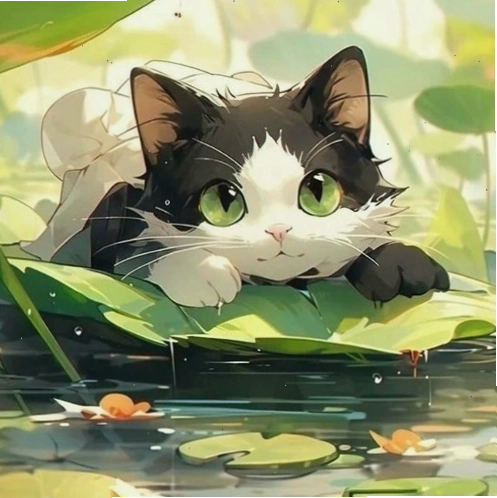 Ảnh mèo anime nam với ánh mắt sắc sảo và bộ dáng oai phong