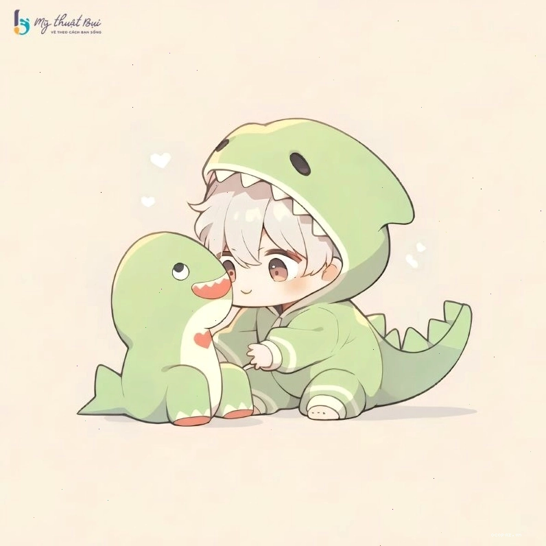 Anime chibi nam với mái tóc bạch kim và trang phục hiện đại
