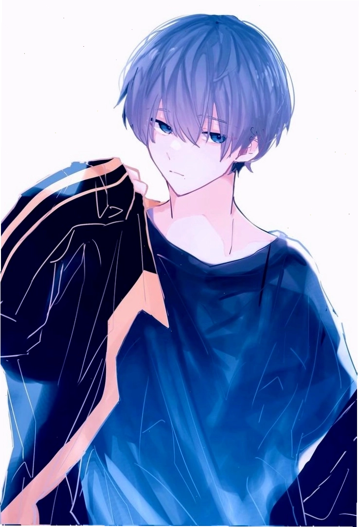 Anime nam tóc xanh dương mặc áo khoác