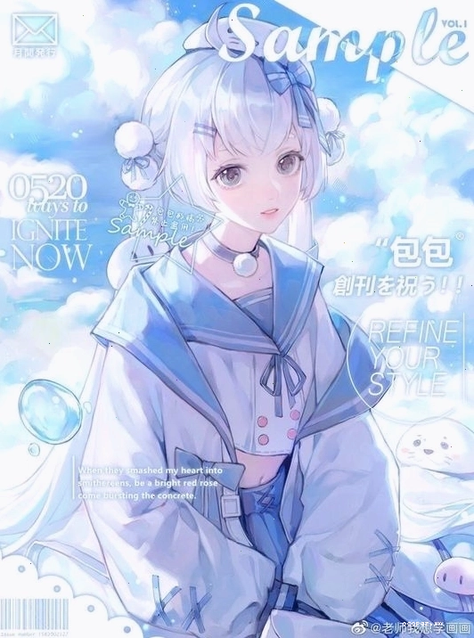 Avatar chibi cô gái tóc xanh dương đội nơ dễ thương