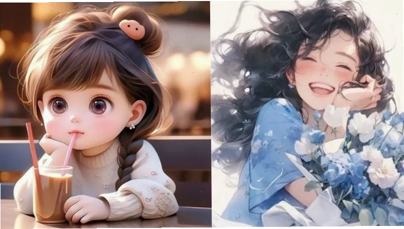 Avatar nữ đẹp người thật mắt tròn xoe đang uống cafe