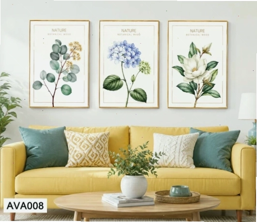 Bộ 3 tranh cẩm tú cầu và hoa sứ với màu sắc rực rỡ