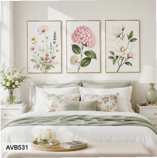 Bộ 3 tranh hoa canvas tạo điểm nhấn nghệ thuật