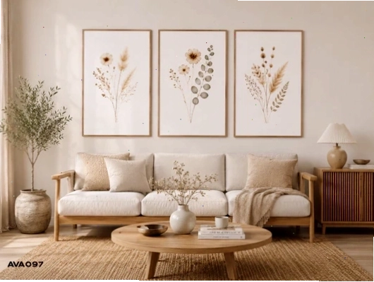 Bộ 3 tranh hoa lá nhẹ nhàng với gam màu pastel