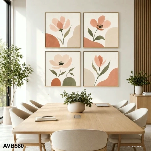 Bộ 4 tranh hoa canvas trang trí phòng khách