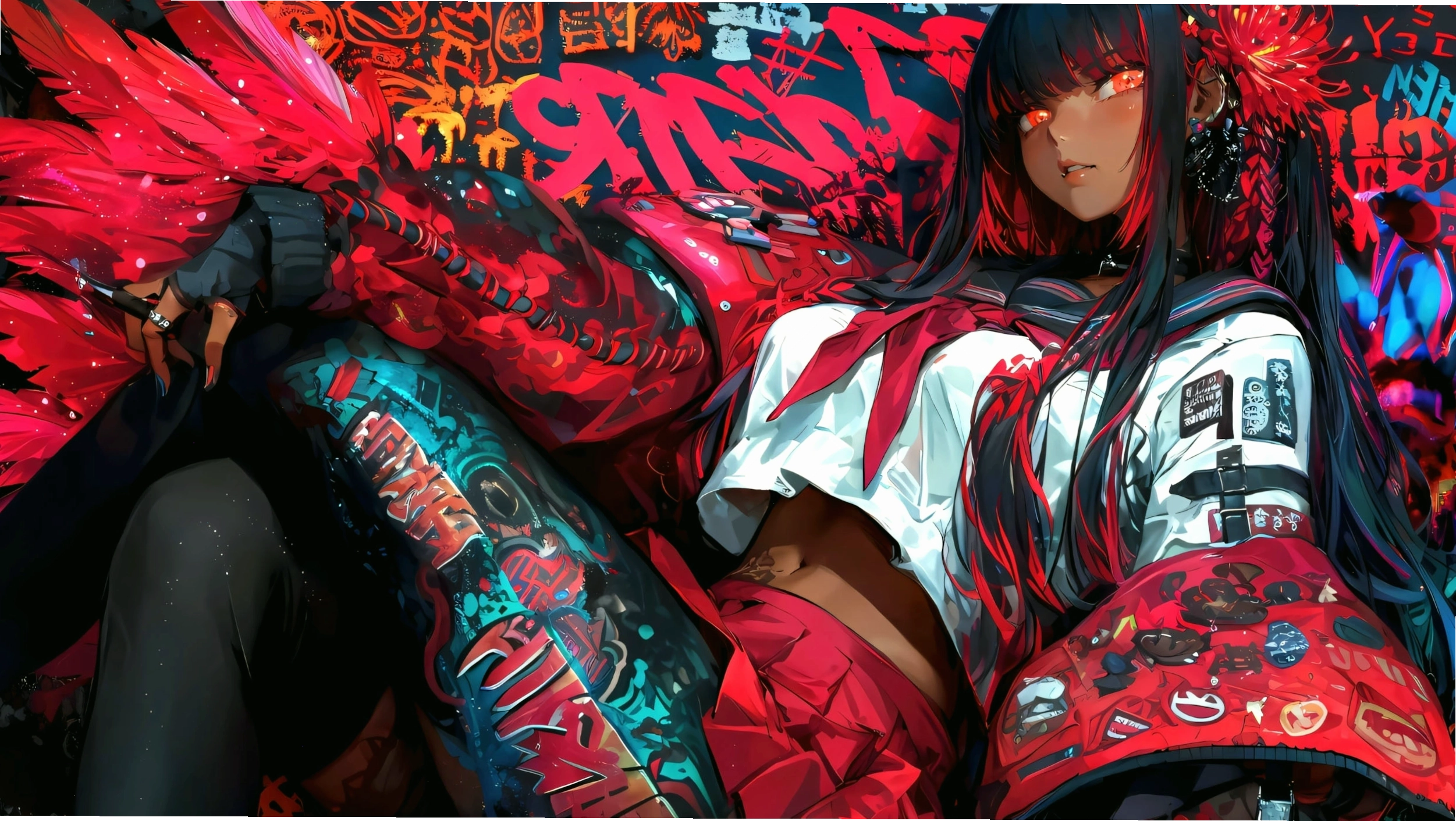 Cảnh thành phố anime với hoa anh đào nở rộ
