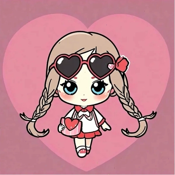 Chibi nữ đơn giản ngồi khoanh tay, tóc đen ngắn