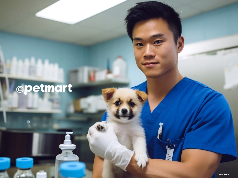Chó con đang được bác sĩ thú y tiêm vaccine phòng bệnh