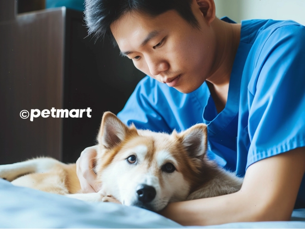 Chó con mệt mỏi, có dấu hiệu tiêu chảy và nôn mửa do bệnh parvo