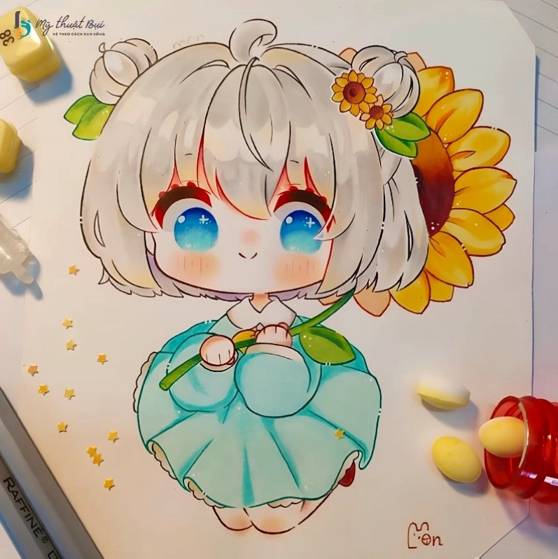 Cô gái anime chibi trong trang phục mùa hè