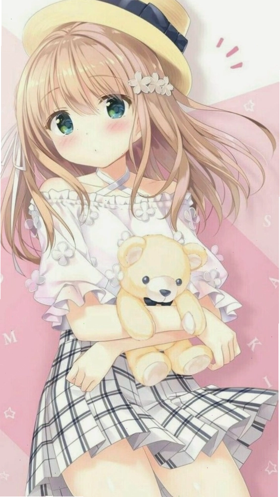 Cô gái anime đội mũ rộng vành, mặc đồ bơi