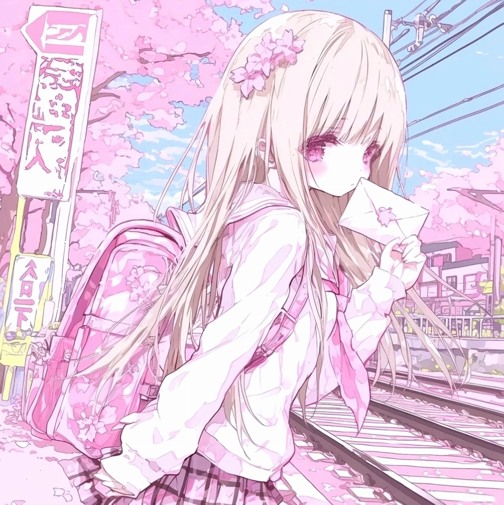 Cô gái anime dưới tán hoa anh đào rơi