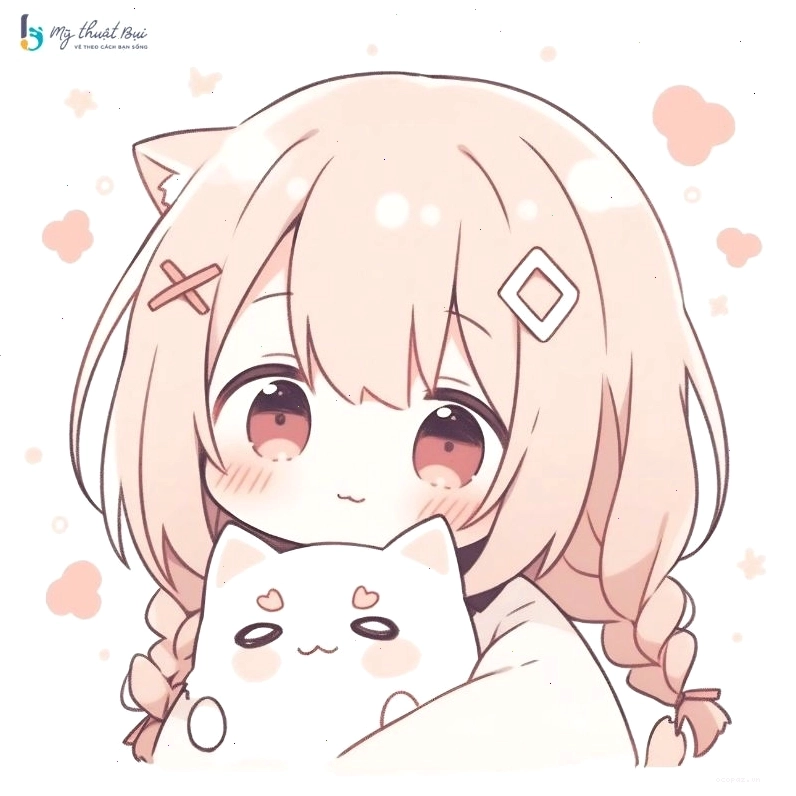 Cô gái chibi nữ với mái tóc dài và trang phục dễ thương