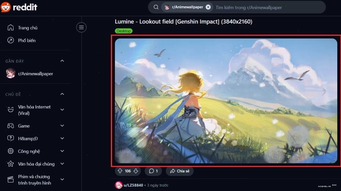 Giao diện trang web tải hình nền anime