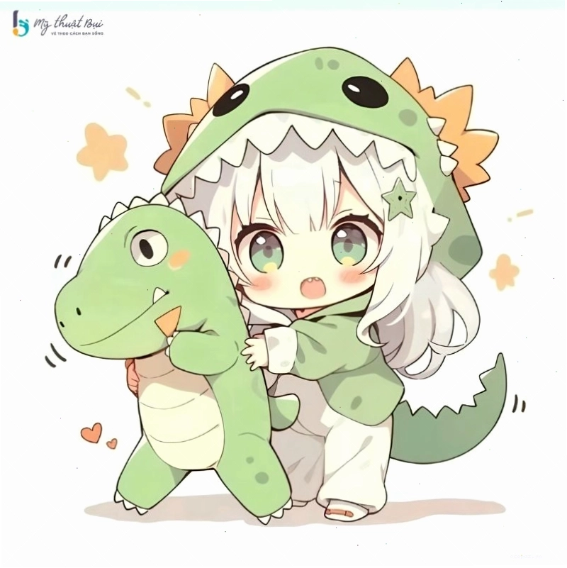 Hình ảnh chibi nữ đang đọc sách trong thư viện