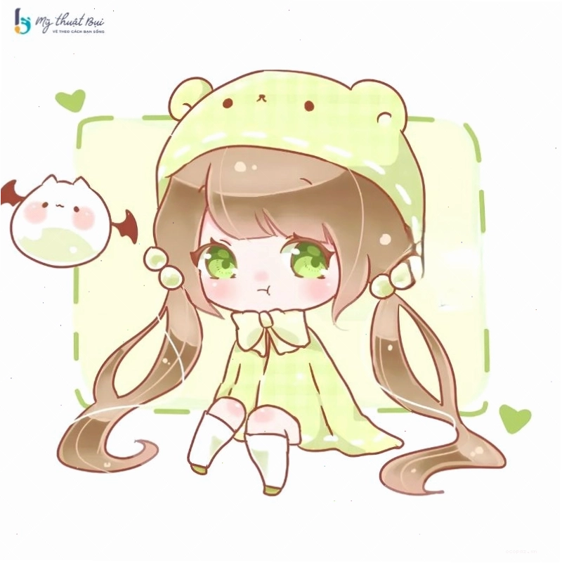 Hình ảnh chibi nữ đang thưởng thức kem