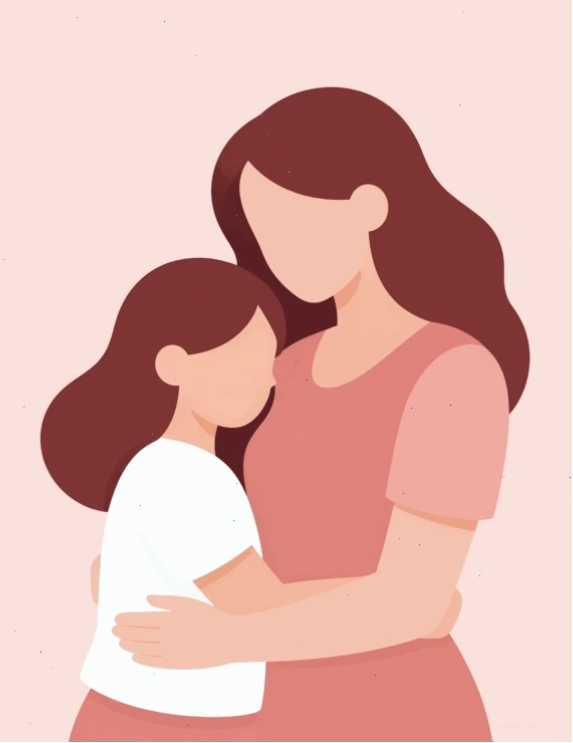 Hình minh họa một người phụ nữ bế con, khoảnh khắc dịu dàng
