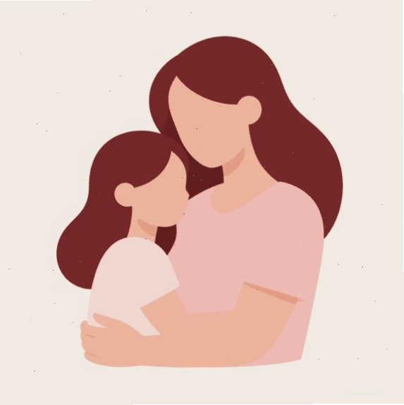 Hình minh họa tối giản về một người mẹ và con gái trong một cái ôm yêu thương