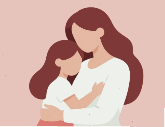 Hình minh họa về thai sản, một hình minh họa tối giản về một người phụ nữ đang bế một đứa trẻ