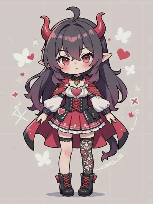 Hình nền dễ thương với nhân vật chibi nữ mặc váy hồng và đeo nơ
