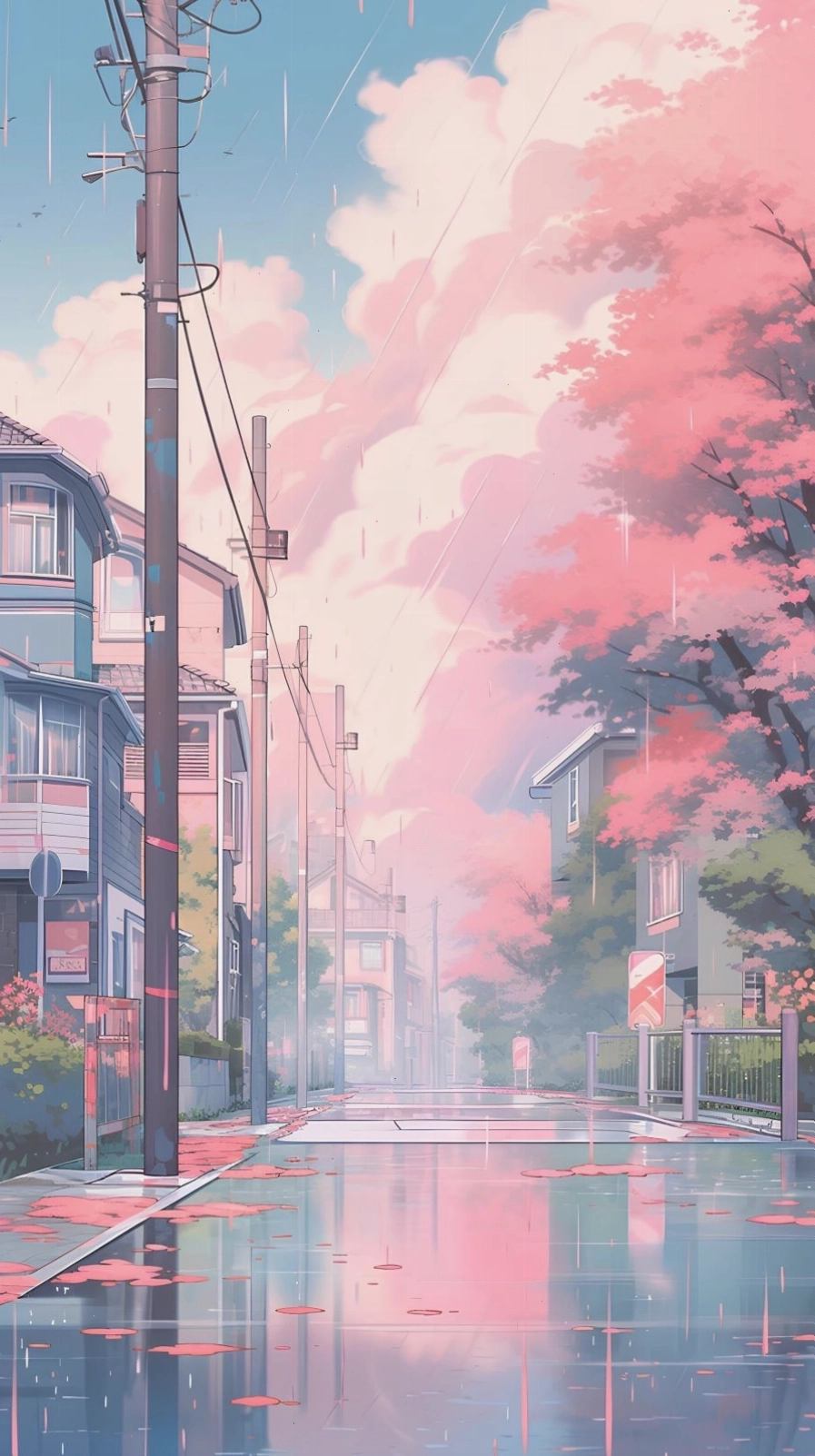 Hình nền điện thoại anime lãng mạn với gam màu hồng