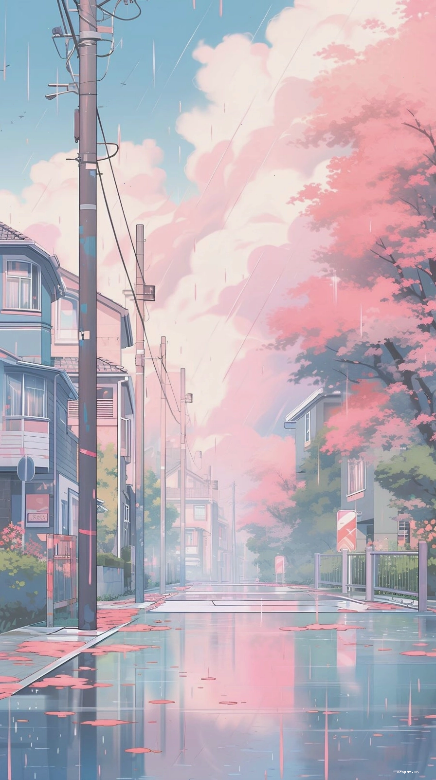 Hình nền điện thoại anime lãng mạn với khung cảnh chiều tà