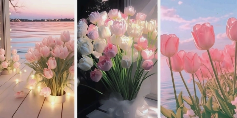 Hình nền hoa tulip hồng dễ thương và ngọt ngào