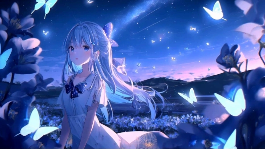 Hình nền máy tính anime 3D với phong cảnh thiên nhiên hùng vĩ