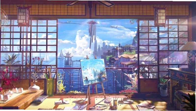 Hình nền máy tính anime phong cảnh đẹp với bầu trời đầy sao