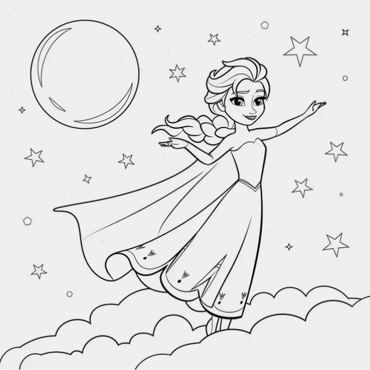 Hình tô màu công chúa Elsa với đường nét đơn giản, dễ tô