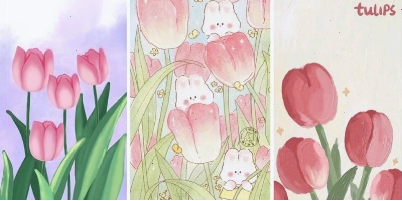 Hình vẽ hoa tulip cute dễ thương cho điện thoại, mang phong cách trẻ trung