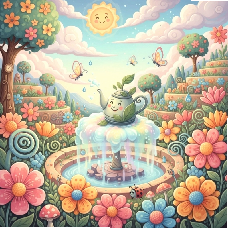 Hình vẽ vườn hoa nhẹ nhàng với gam màu pastel tinh tế