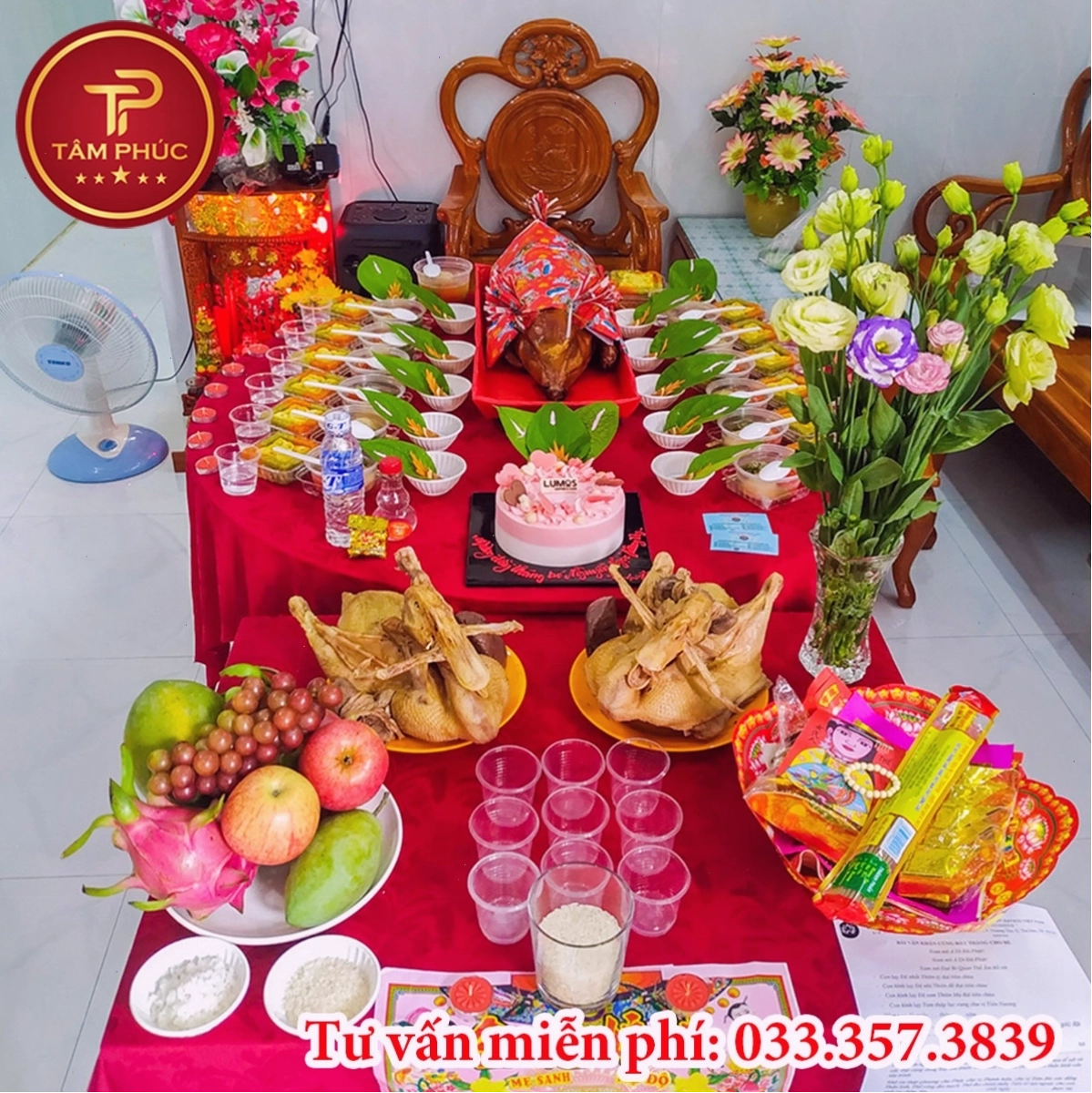 Mâm cúng thôi nôi bé gái được sắp xếp đẹp mắt