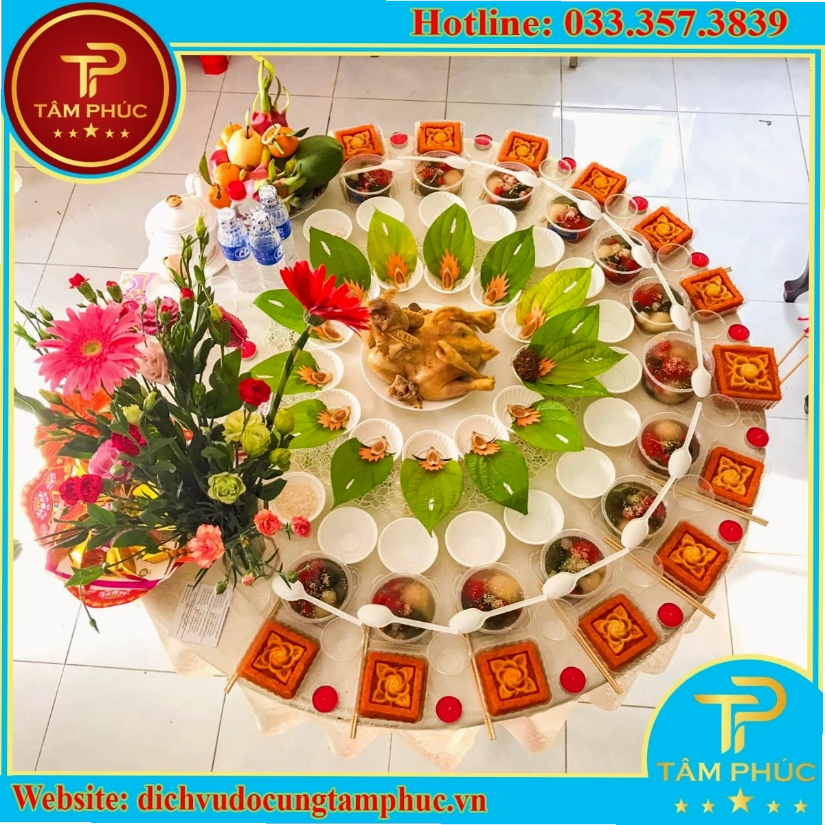 Mâm cúng thôi nôi bé gái thịnh soạn với đầy đủ lễ vật