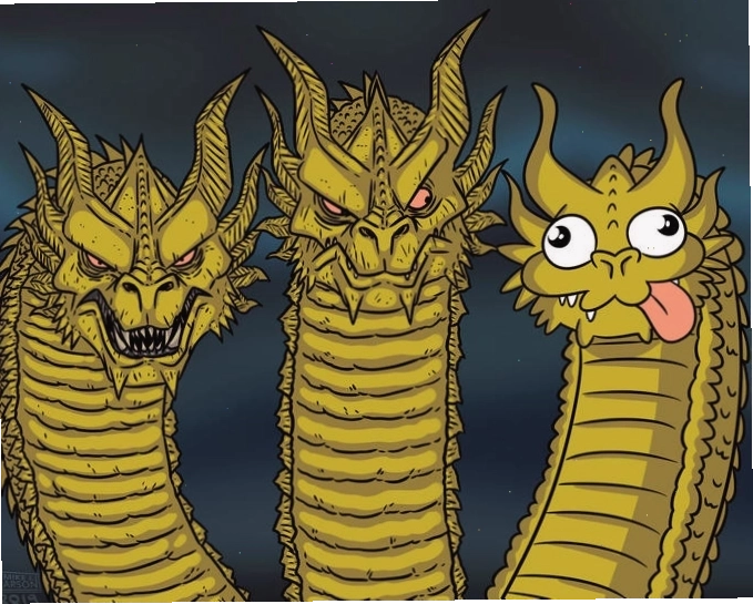 Mẫu template Three-headed Dragon trống, thích hợp tạo dragon meme 3 heads