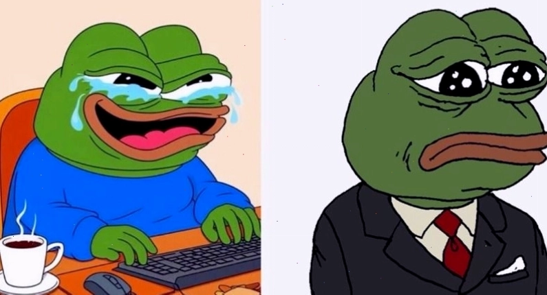 Meme ếch xanh buồn với đôi mắt rưng rưng