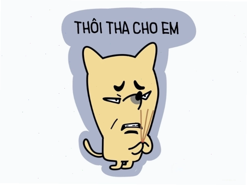 Meme "thôi tha cho em" với vẻ mặt van xin dễ thương