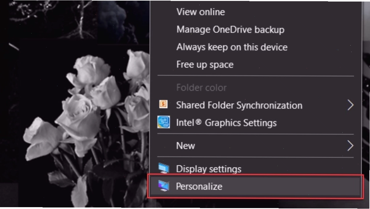 Menu cài đặt cá nhân hóa trên Windows