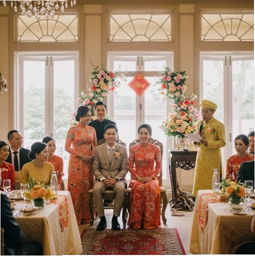 Nhà gái phát biểu sau khi nhà trai đưa lời xin dâu tại lễ vu quy