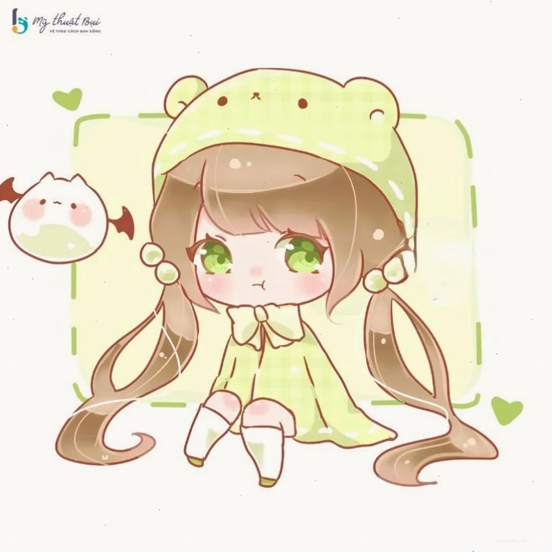 Nhân vật anime chibi nữ đang vẽ tranh, thể hiện sự sáng tạo