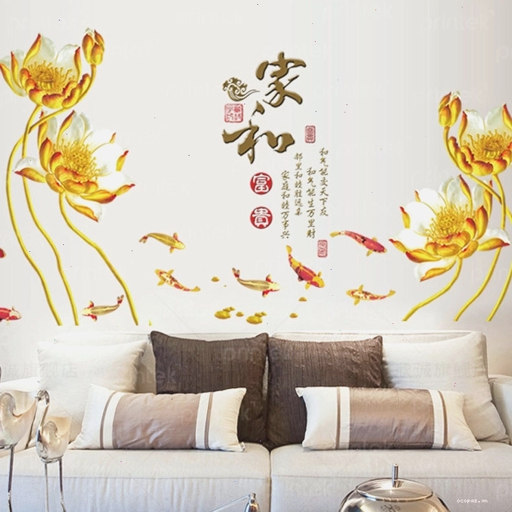 Tranh cá chép hoa sen treo phòng làm việc