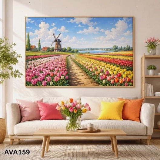 Tranh cánh đồng hoa tulip rực rỡ sắc màu