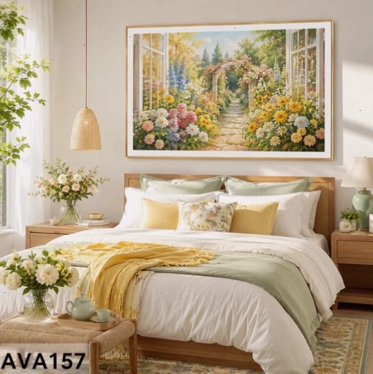 Tranh canvas khu vườn hoa tràn ngập sắc màu