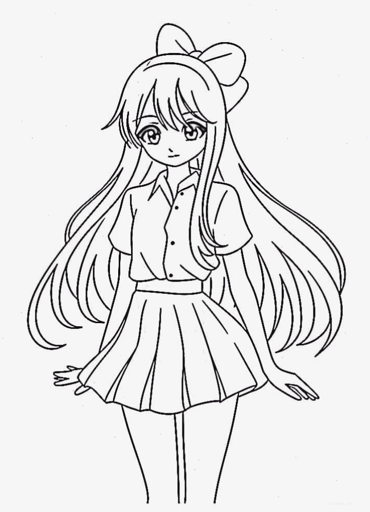 Tranh tô màu cô gái anime với đôi mắt to tròn và biểu cảm đáng yêu