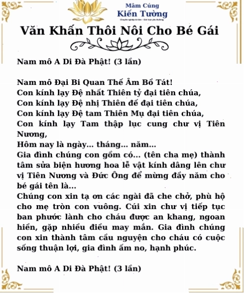 Trình bày bài văn khấn thôi nôi cho bé gái