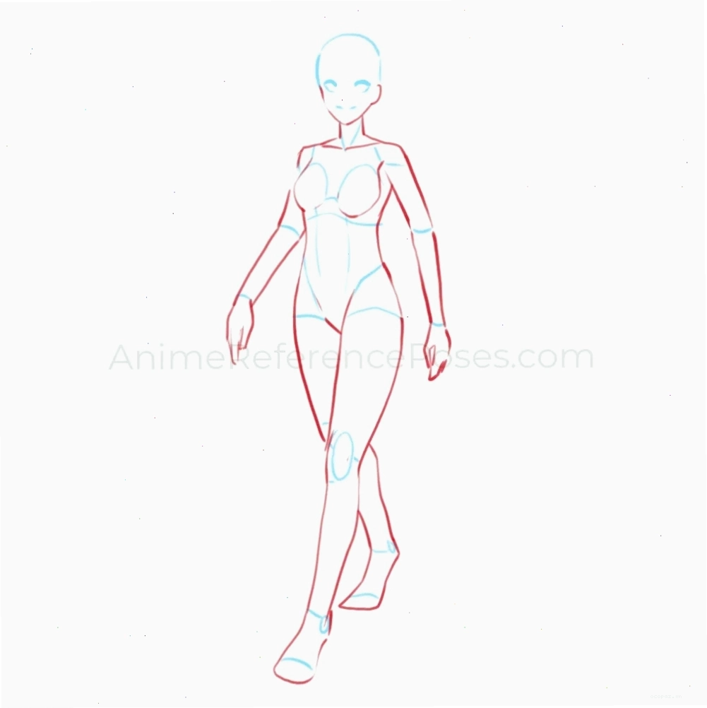 Tư thế cô gái anime đang bước đi, thể hiện sự tự tin