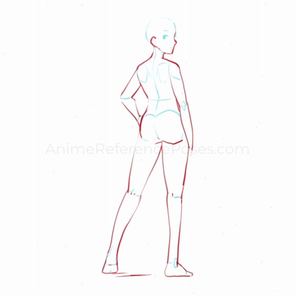 Tư thế nhìn nghiêng từ phía sau của một cô gái anime, phù hợp cho nghiên cứu cử chỉ và dáng người