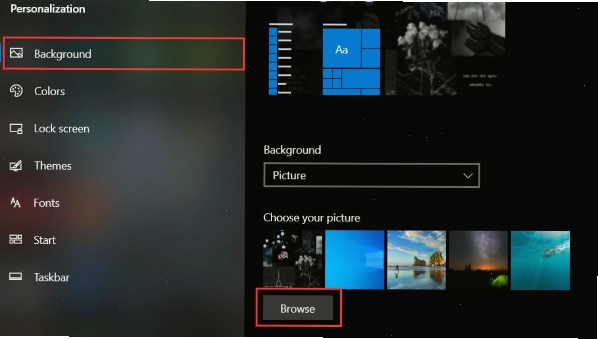 Tùy chọn hình nền trong cài đặt Windows